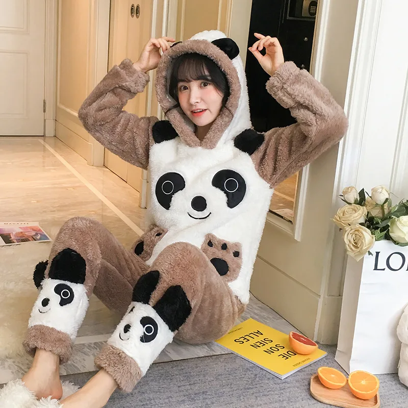 Winter Long Sleeve Thicken Keep Warm Coral Velvet Women Pajamas Set Plush Hooded Sleepwear Cartoon Panda Nightwear 2 Peice Suit
Winter Long Sleeve Thicken Keep Warm Coral Velvet Women Pajamas Set Plush Hooded Sleepwear Cartoon Panda Nightwear 2 Peice Suit