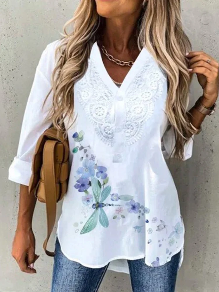 2022 Spring Summer New Simple Commuter Blouses Printing V-neck Pullover Casual Shirt Harajuku Lace Pattern Women Clothing Blusas
2022 Spring Summer New Simple Commuter Blouses Printing V-neck Pullover Casual Shirt Harajuku Lace Pattern Women Clothing Blusas