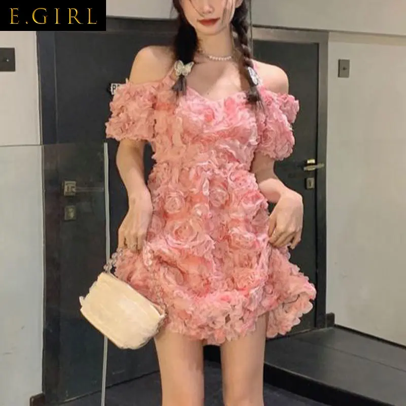 Three-Timensional Plower Pink Rose Off-Shoulder Bandag Woman's Dress Short Sleeve Mini Skirt Sweet Cute Girl Summer Chic Korean
Three-Timensional Plower Pink Rose Off-Shoulder Bandag Woman's Dress Short Sleeve Mini Skirt Sweet Cute Girl Summer Chic Korean