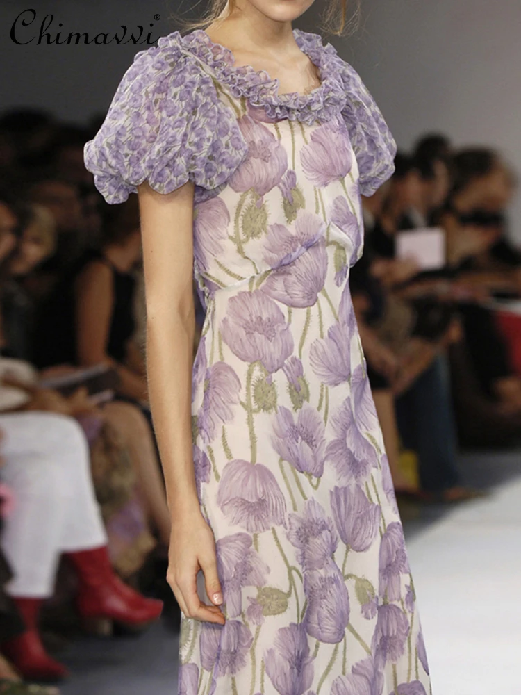 High-End Puff Short Sleeve Floral Maxi Dresses 2022 Summer Dress Fresh Purple Printed Slimming Temperament Fairy Feminine Dress
High-End Puff Short Sleeve Floral Maxi Dresses 2022 Summer Dress Fresh Purple Printed Slimming Temperament Fairy Feminine Dress