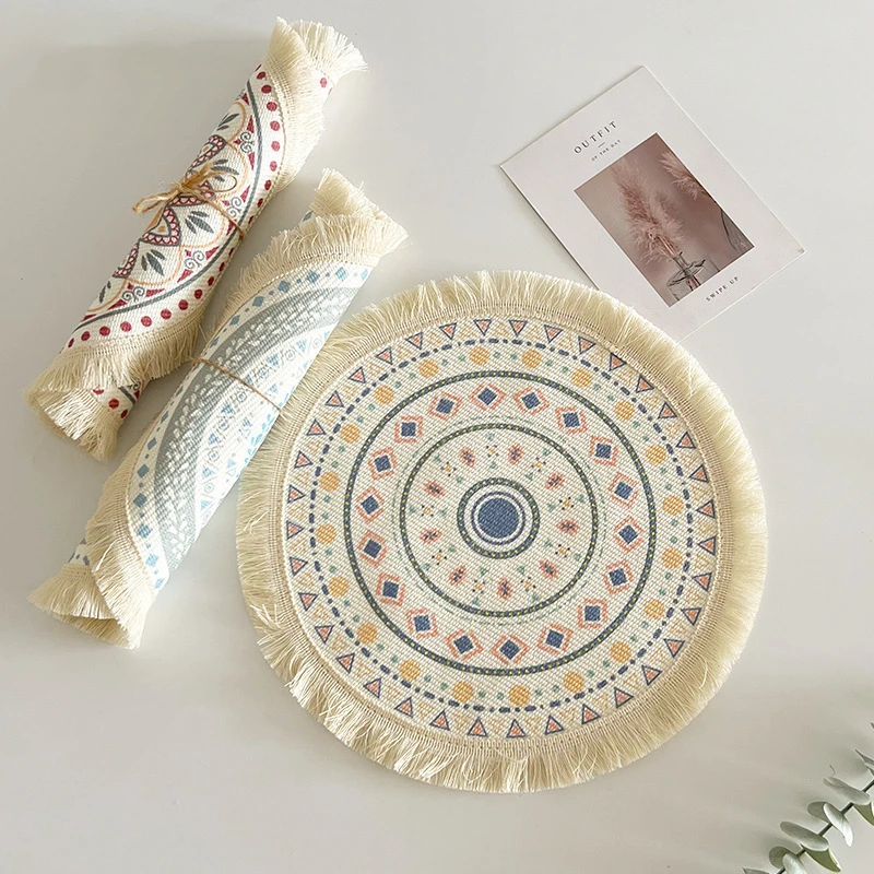 Bohemian cotton thread dinner mat Nordic fabric woven mat Home kitchen heat insulation anti-scald mat Tassel table mat coaster
Bohemian cotton thread dinner mat Nordic fabric woven mat Home kitchen heat insulation anti-scald mat Tassel table mat coaster