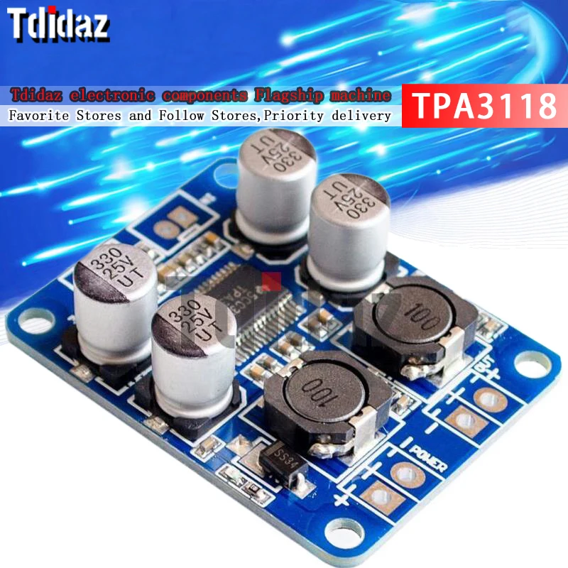 DC8-24V TPA3118 PBTL 60W Mono Digital Audio Amplifier Board AMP Module Chip 1X60W 4-8 Ohms Tdi daz
DC8-24V TPA3118 PBTL 60W Mono Digital Audio Amplifier Board AMP Module Chip 1X60W 4-8 Ohms Tdi daz