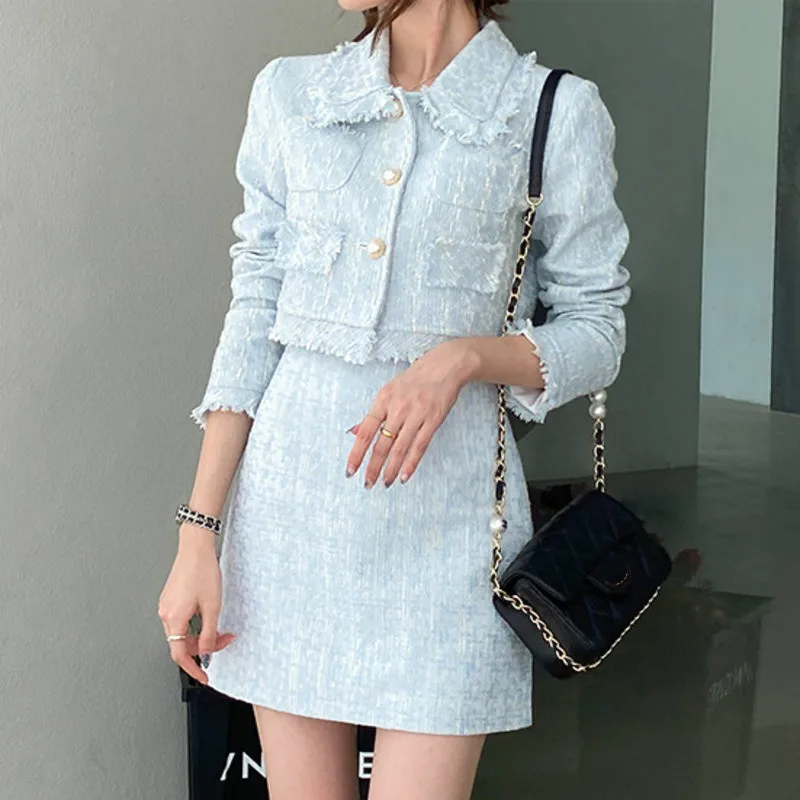 High Quality Female Elegant Skirt Suits 2021 New Autumn Tweed Two Piece Set Women Outfits Crop Top Mini Skirt Set Vetement Femme
High Quality Female Elegant Skirt Suits 2021 New Autumn Tweed Two Piece Set Women Outfits Crop Top Mini Skirt Set Vetement Femme