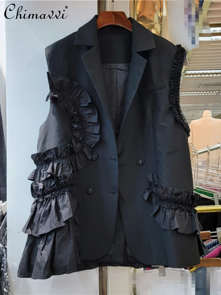Black Vest Women's European Station 2022 Autumn New Ruffled Stitching Personality Fashion Sleeveless Outdoor Temperament Vests
Black Vest Women's European Station 2022 Autumn New Ruffled Stitching Personality Fashion Sleeveless Outdoor Temperament Vests