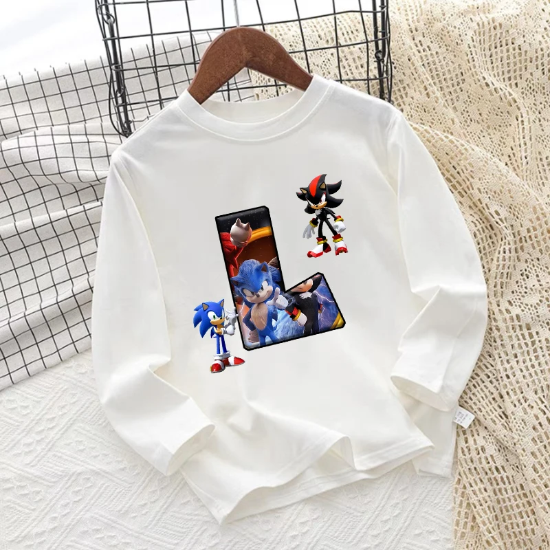 Футболки Sonics с длинным рукавом футболка принтом аниме и буквами Осенние тонкие