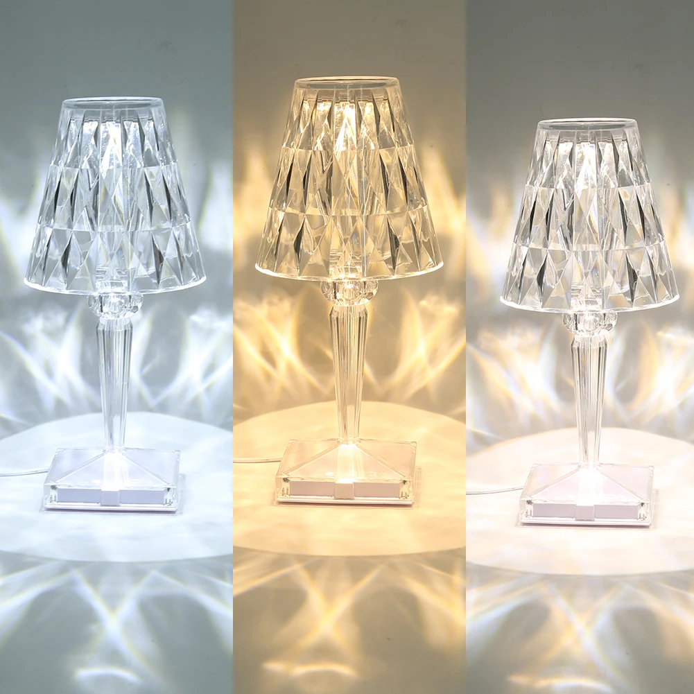 Stepless Dimming 3 Color Diamond Crystal Table Lamp Acrylic Wireless Charging 2LED Key Switch Desk Light Creative Atmosphere Bed
Stepless Dimming 3 Color Diamond Crystal Table Lamp Acrylic Wireless Charging 2LED Key Switch Desk Light Creative Atmosphere Bed