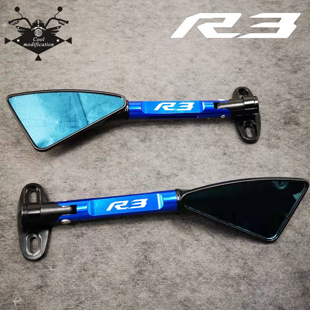 

laser logo CNC Aluminum Motorcycle Rear View Mirrors Blue Anti-glare Mirror for Yamaha YZFR3 YZF R3