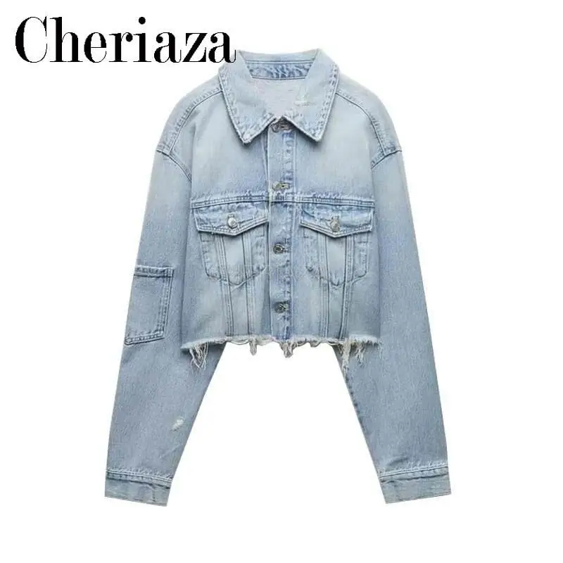 CHeriaza Spring New Women's Polo Collar Single breasted Plush Edge Decoration Denim Jacket Coat
CHeriaza Spring New Women's Polo Collar Single breasted Plush Edge Decoration Denim Jacket Coat