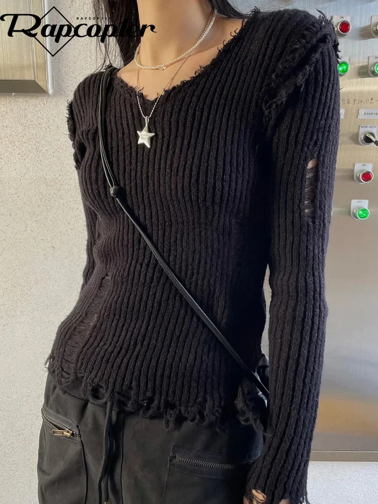 Rapcopter y2k Ripped Out Sweaters V Neck Slim Full Sleeve Grunge Punk Jumpers Korean Women Cropped Pullovers Streetwear Retro
Rapcopter y2k Ripped Out Sweaters V Neck Slim Full Sleeve Grunge Punk Jumpers Korean Women Cropped Pullovers Streetwear Retro