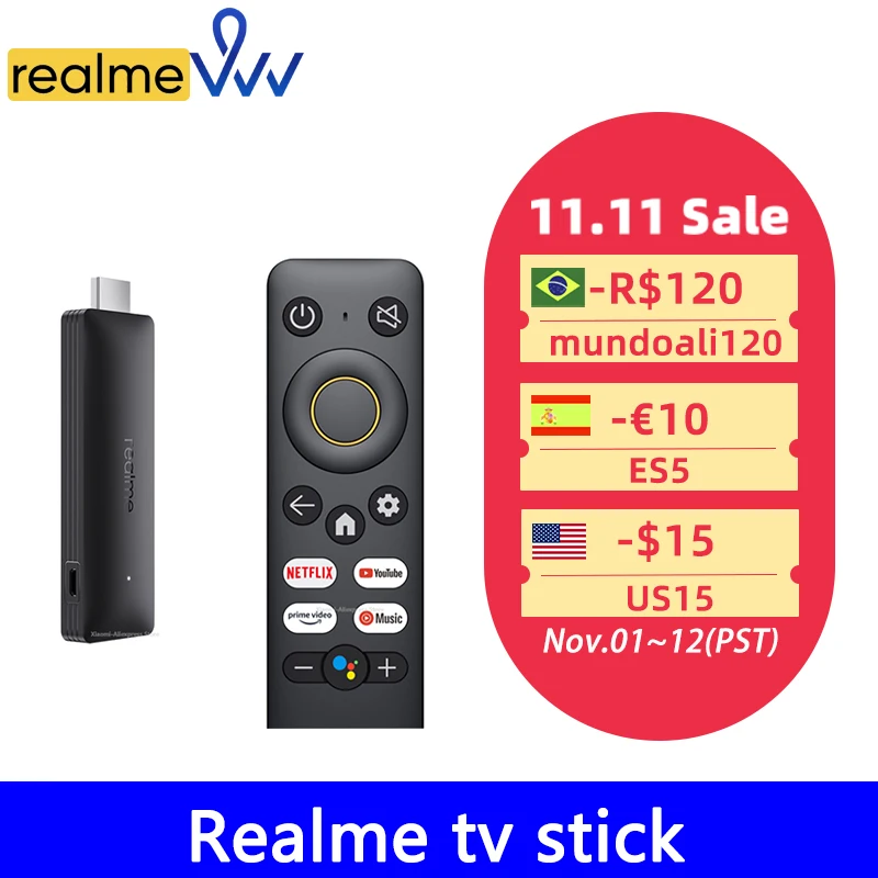 

realme Smart Google TV Stick 1GB 2GB RAM 8GB ROM ARM Cortex Bluetooth 5.0 Google Assistant TV Stick Global Version media player