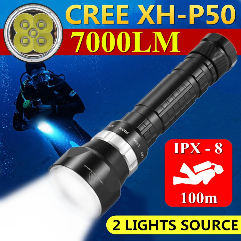 Мощный светодиодный фонарик для подводного плавания CREE XHP50 суперъярсветильник