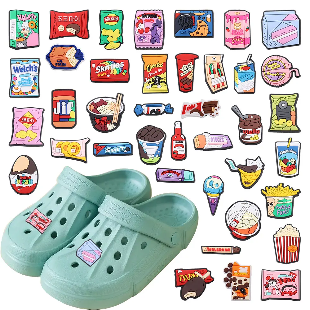 Hot Sale 1pcs Shoe Croc Charms Popcorn Candy Chocolate Cookies PVC Accessories Garden Shoe Decoration For Croc Jibz Kids Gift
Hot Sale 1pcs Shoe Croc Charms Popcorn Candy Chocolate Cookies PVC Accessories Garden Shoe Decoration For Croc Jibz Kids Gift