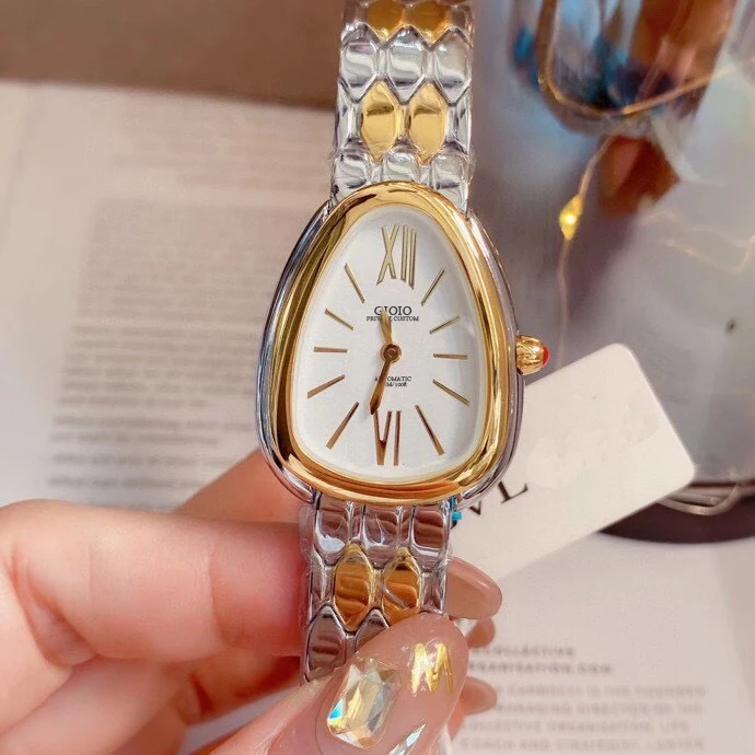 women lady quartz watch snake gold black rome