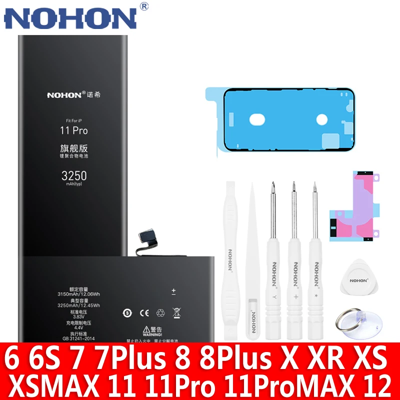 Батарея NOHON для iPhone 11 Pro 12 XS XR X 11Pro MAX 8 7 Plus 6 6S Замена литий-полимерной батареи