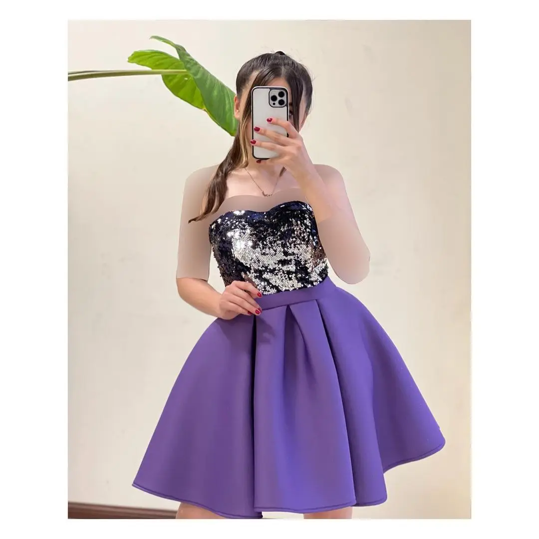 Sequined and stain Mini Cocktail Dresses WIth Sswetheart Short Party Prom Dress For Christmas Girls Birthday Gowns
Sequined and stain Mini Cocktail Dresses WIth Sswetheart Short Party Prom Dress For Christmas Girls Birthday Gowns