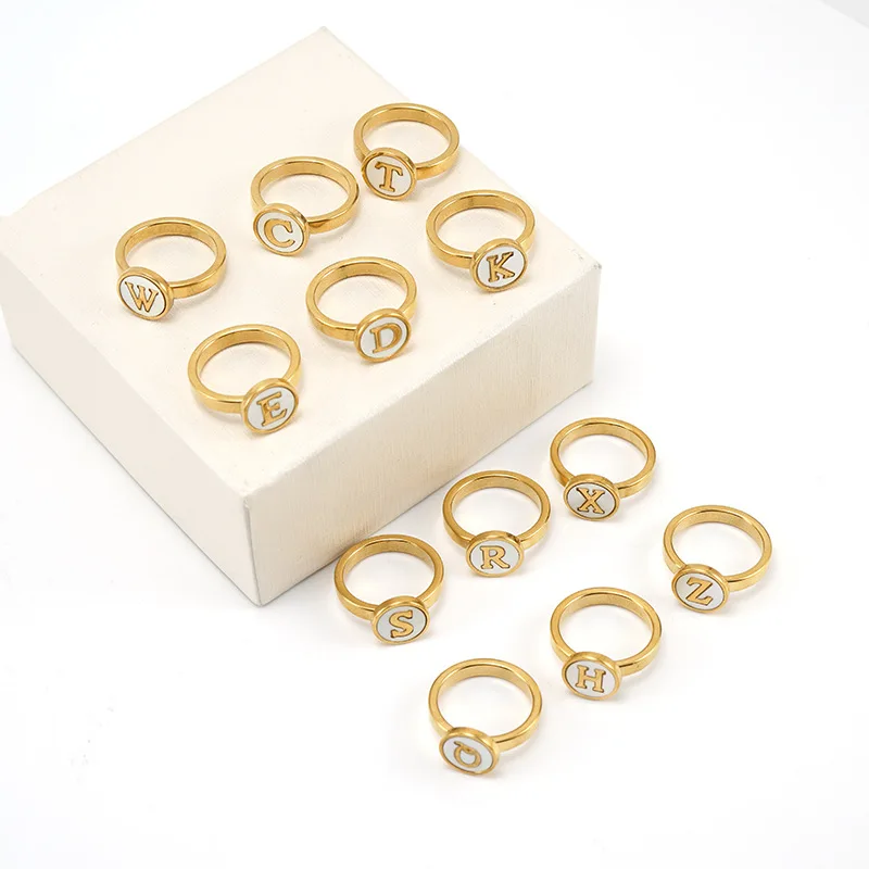 New Stainless Steel White Round Initial Letter Rings Gold 26 Letters White Shell Charm Ring Tarnish Free Jewelry For Women
New Stainless Steel White Round Initial Letter Rings Gold 26 Letters White Shell Charm Ring Tarnish Free Jewelry For Women
