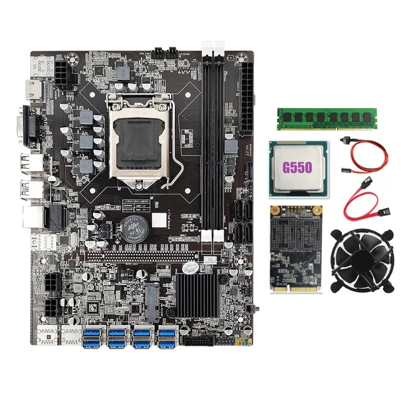 B75 BTC Miner Motherboard 8XUSB+G550 CPU+DDR3 4G 1333Mhz RAM+MSATA SSD 128G+CPU Cooling Fan+SATA Cable+Switch Cable
B75 BTC Miner Motherboard 8XUSB+G550 CPU+DDR3 4G 1333Mhz RAM+MSATA SSD 128G+CPU Cooling Fan+SATA Cable+Switch Cable