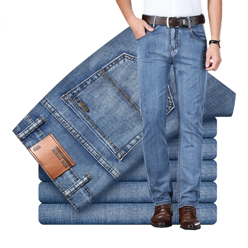 2022 Spring Summer Brand Lightweight Stretch Fit Straight Denim Jeans Business Casual Men's High Waist Thin Jeans
2022 Spring Summer Brand Lightweight Stretch Fit Straight Denim Jeans Business Casual Men's High Waist Thin Jeans