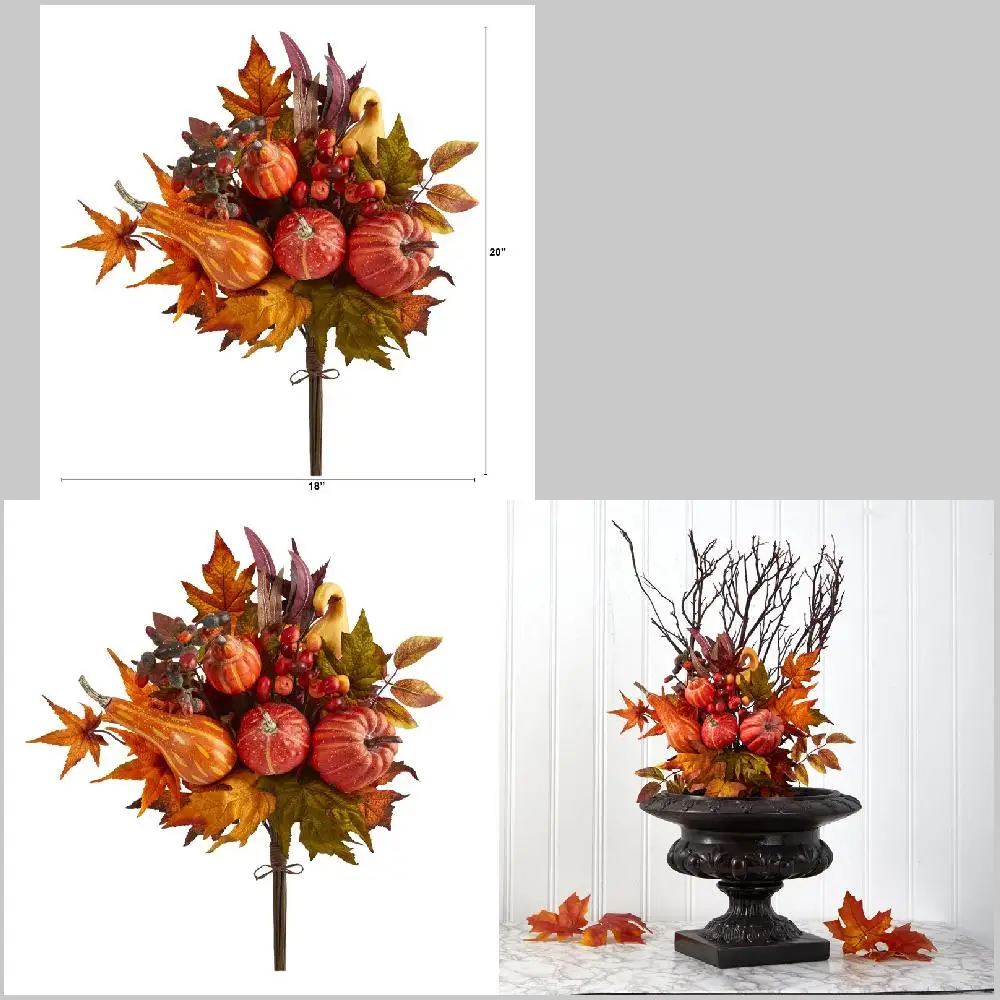 Classy Multicolor Artificial Pumpkin and Maple Leaf Flower Bouquet (Set of 2) - Brilliantly Colorful Home Decor Accents for Fall
Classy Multicolor Artificial Pumpkin and Maple Leaf Flower Bouquet (Set of 2) - Brilliantly Colorful Home Decor Accents for Fall