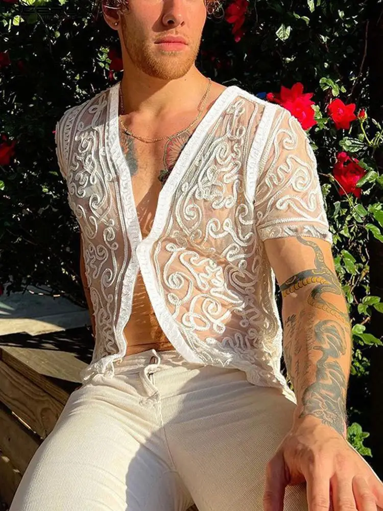 INCERUN Men Shirt Mesh Jacquard Transparent Lapel Short Sleeve 2022 Camisa Masculina One Button Sexy Party Men Clothing S-5XL
INCERUN Men Shirt Mesh Jacquard Transparent Lapel Short Sleeve 2022 Camisa Masculina One Button Sexy Party Men Clothing S-5XL