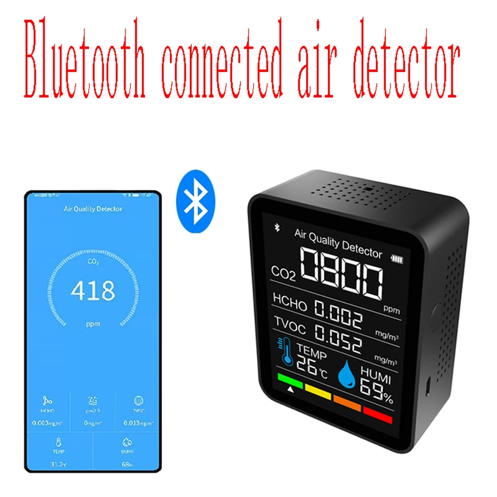 Портативный Измеритель CO2 с Bluetooth и приложением, цифровой датчик температуры и влажности, тестер, монитор качества воздуха
Портативный Измеритель CO2 с Bluetooth и приложением, цифровой датчик температуры и влажности, тестер, монитор качества воздуха