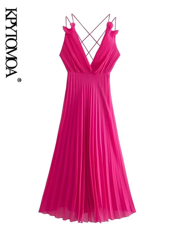 KPYTOMOA Women Fashion With Ruffle Pleated Midi Dress Vintage Backless Crossover Thin Straps Female Dresses Vestidos Mujer 
KPYTOMOA Women Fashion With Ruffle Pleated Midi Dress Vintage Backless Crossover Thin Straps Female Dresses Vestidos Mujer