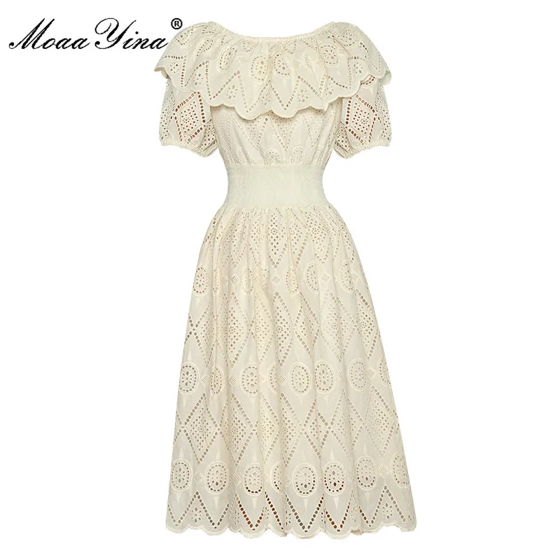 MoaaYina Fashion Designer dress Summer Women Dress Ruffle Puff Sleeve Elastic waist Hollow out Vacation Party Elegant Dresses
MoaaYina Fashion Designer dress Summer Women Dress Ruffle Puff Sleeve Elastic waist Hollow out Vacation Party Elegant Dresses