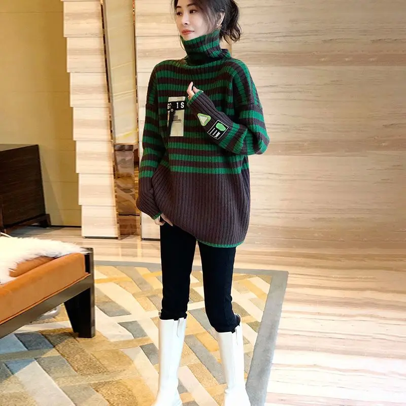 2022 Womens Knitted Thick Sweater for Women Winter Warm Turtleneck Femme Loose Stripe Women Loose Knit Sweaters Tops Z62
2022 Womens Knitted Thick Sweater for Women Winter Warm Turtleneck Femme Loose Stripe Women Loose Knit Sweaters Tops Z62