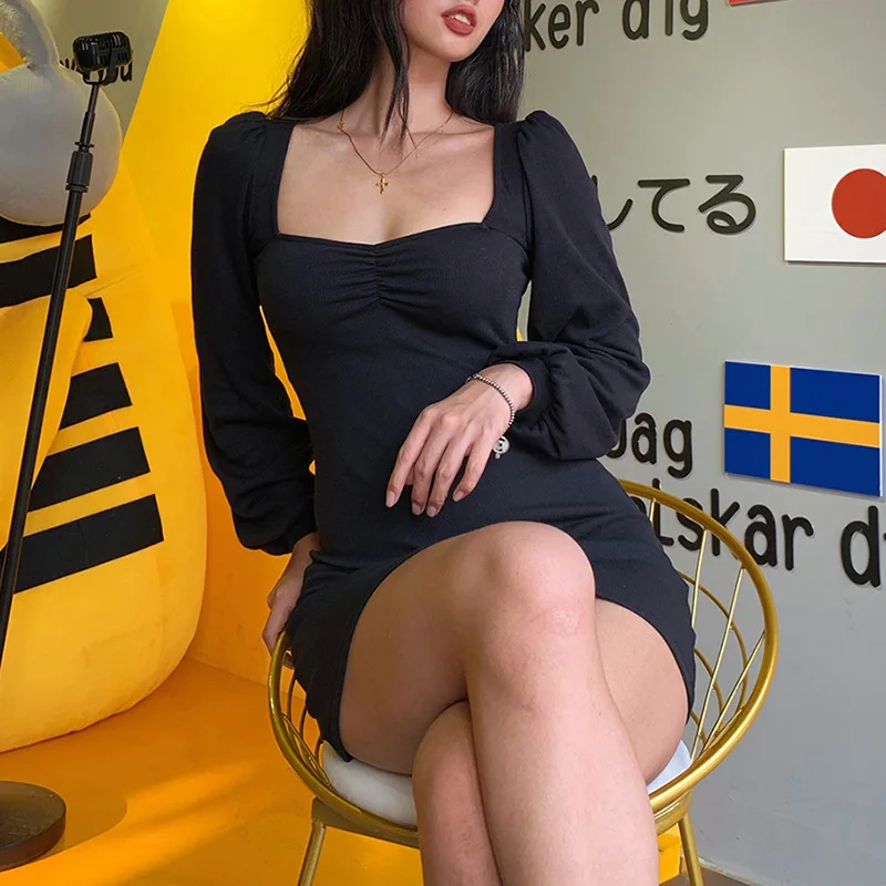 Autumn Winter Long Sleeve Women Dress Black Lantern Sleeve Slim Knitted Mini Dress Square Collar Sexy Dresses Vestidos New 16949
Autumn Winter Long Sleeve Women Dress Black Lantern Sleeve Slim Knitted Mini Dress Square Collar Sexy Dresses Vestidos New 16949