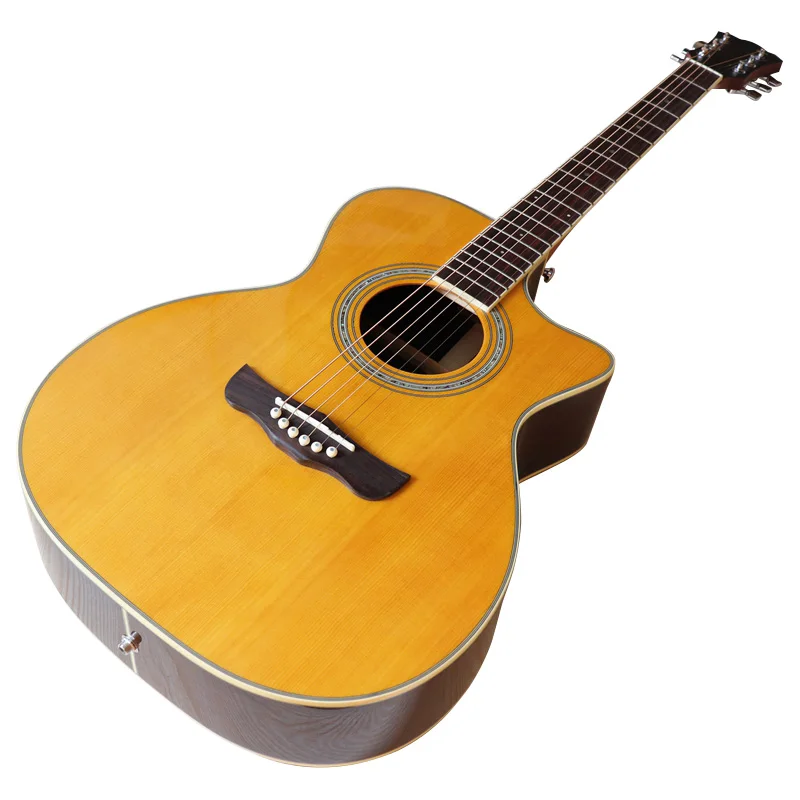 High Gloss 6 Strings Acoustic Guitar Solid Spruce Wood Top 40 Inch Cutaway Design laminated rosewood backplane Folk Guitar
High Gloss 6 Strings Acoustic Guitar Solid Spruce Wood Top 40 Inch Cutaway Design laminated rosewood backplane Folk Guitar