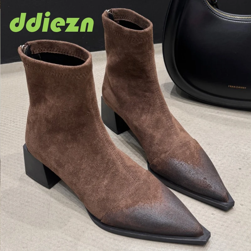 Ankle Boots For Ladies Elegant Shoes Autumn Fashion Pointed Toe Female Footwear Flock Women Short Boots High Heels Shoes
Ankle Boots For Ladies Elegant Shoes Autumn Fashion Pointed Toe Female Footwear Flock Women Short Boots High Heels Shoes