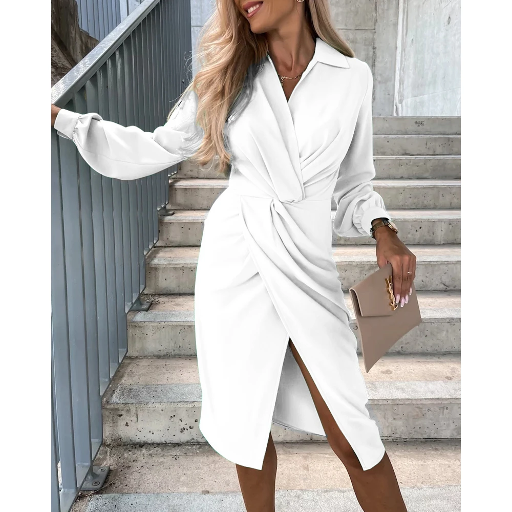 New Fashion Women Solid V Neck High Slit Midi Casual Dress 2022 Femme Elegant Twist Long Sleeve Shirt Dresses Party Robe Lady Cl
New Fashion Women Solid V Neck High Slit Midi Casual Dress 2022 Femme Elegant Twist Long Sleeve Shirt Dresses Party Robe Lady Cl