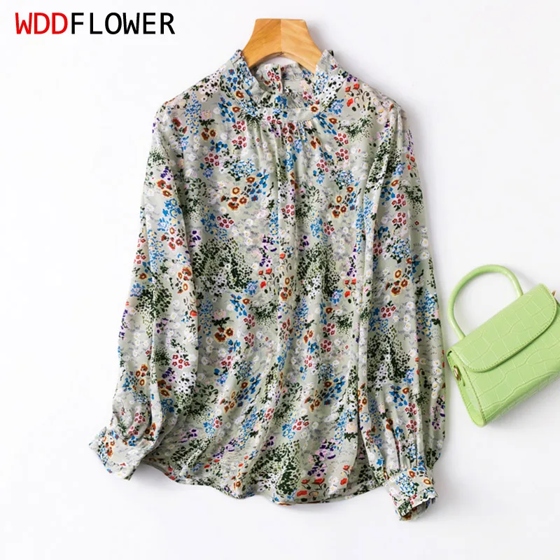 Women 100% Mulberry Silk Crepe Silk Green Flower Printed Long sleeve Crew Neck Top Shirt Blouse MM321
Women 100% Mulberry Silk Crepe Silk Green Flower Printed Long sleeve Crew Neck Top Shirt Blouse MM321