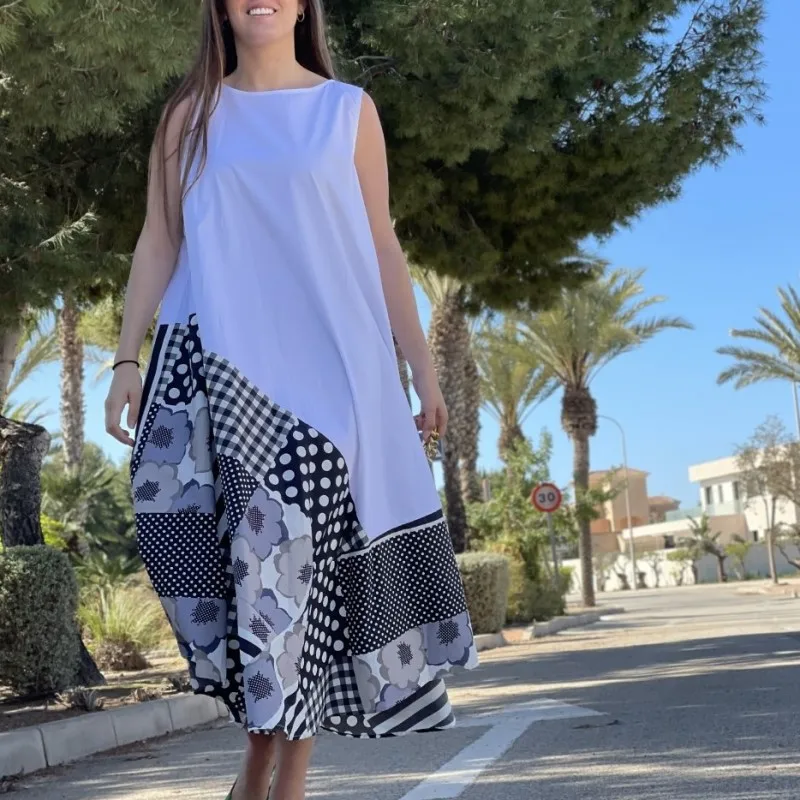 Летнее однотонное свободное платье без рукавов с круглым вырезом и принтом, 2022 
Летнее однотонное свободное платье без рукавов с круглым вырезом и принтом, 2022