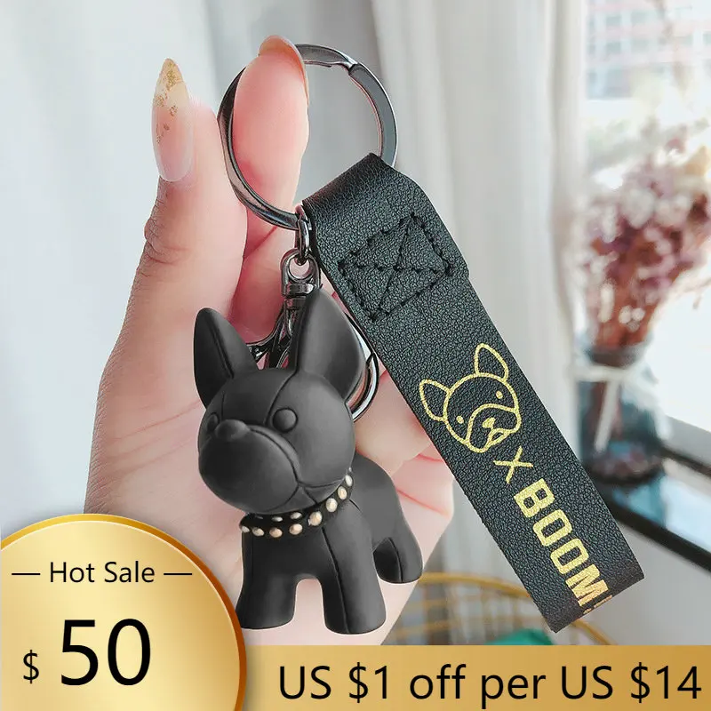 

Fashion Punk French Bulldog Keychain PU Leather Dog Keychains for Women Bag Pendant Jewelry Trinket Men's Car Key Ring Key Chain