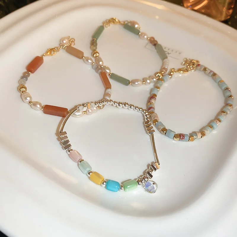 

Minar High Quality Multiple Freshwater Pearl Beaded Bracelet for Women Multicolor Natural Stone Beads Strand Charm Bracelets
