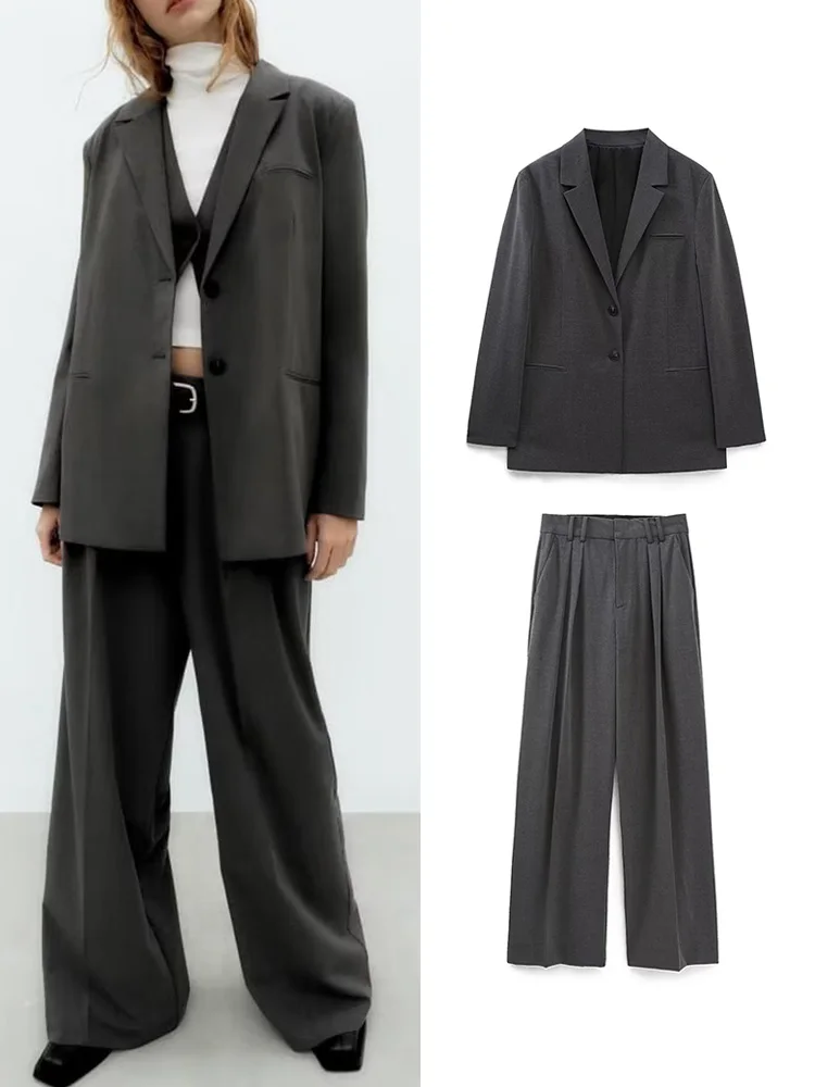 TRAF 2022 Autumn Ladies Blazer Suit Office Outfits Solid Notched Collar Jackets+Wide Leg Trousers Basic Zipper Long Pant
TRAF 2022 Autumn Ladies Blazer Suit Office Outfits Solid Notched Collar Jackets+Wide Leg Trousers Basic Zipper Long Pant