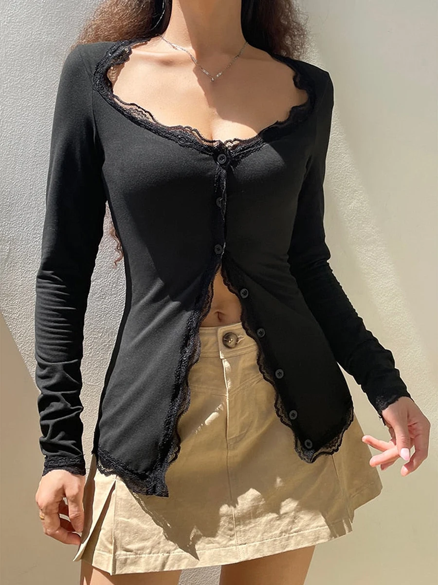 Женский кружевной топ на пуговицах, Повседневная Базовая рубашка с длинным рукавом и V-образным вырезом, Клубная уличная одежда, 2022
Женский кружевной топ на пуговицах, Повседневная Базовая рубашка с длинным рукавом и V-образным вырезом, Клубная уличная одежда, 2022