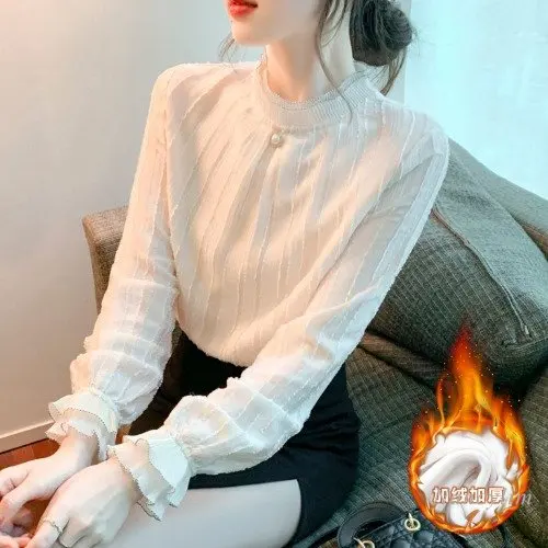 Women's Stand Collar Plus Velvet Warm Lace Shirt Autumn and Winter 2022 Temperament Inner Match Fleece Flare Sleeve Shirts Blusa
Women's Stand Collar Plus Velvet Warm Lace Shirt Autumn and Winter 2022 Temperament Inner Match Fleece Flare Sleeve Shirts Blusa
