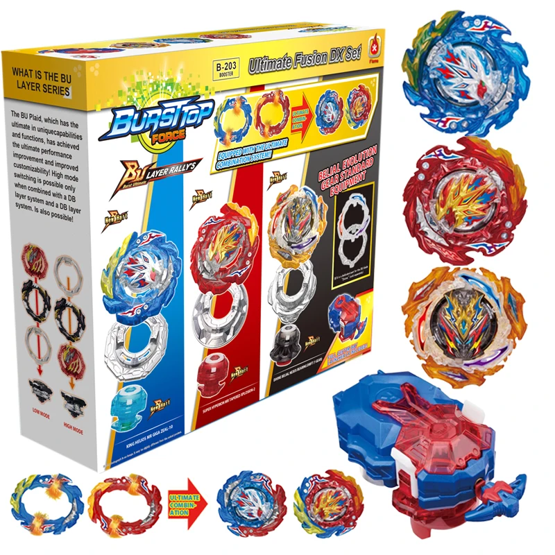 

Box Set B-203 Ultimate Fusion DX Set DB Dynamite Battle B203 Spinning Top with Custom Launcher Box Kids Toys for Children