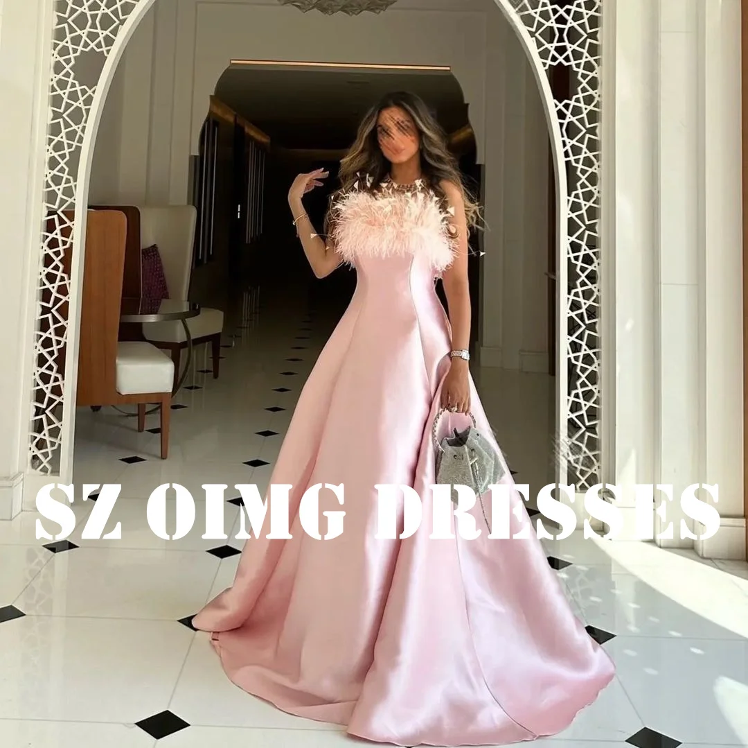 OIMG New Design Pink Strapless Feathers Prom Dresses Arabic Women A-Line Sleeveless Satin Evening Gowns Formal Party Dress
OIMG New Design Pink Strapless Feathers Prom Dresses Arabic Women A-Line Sleeveless Satin Evening Gowns Formal Party Dress
