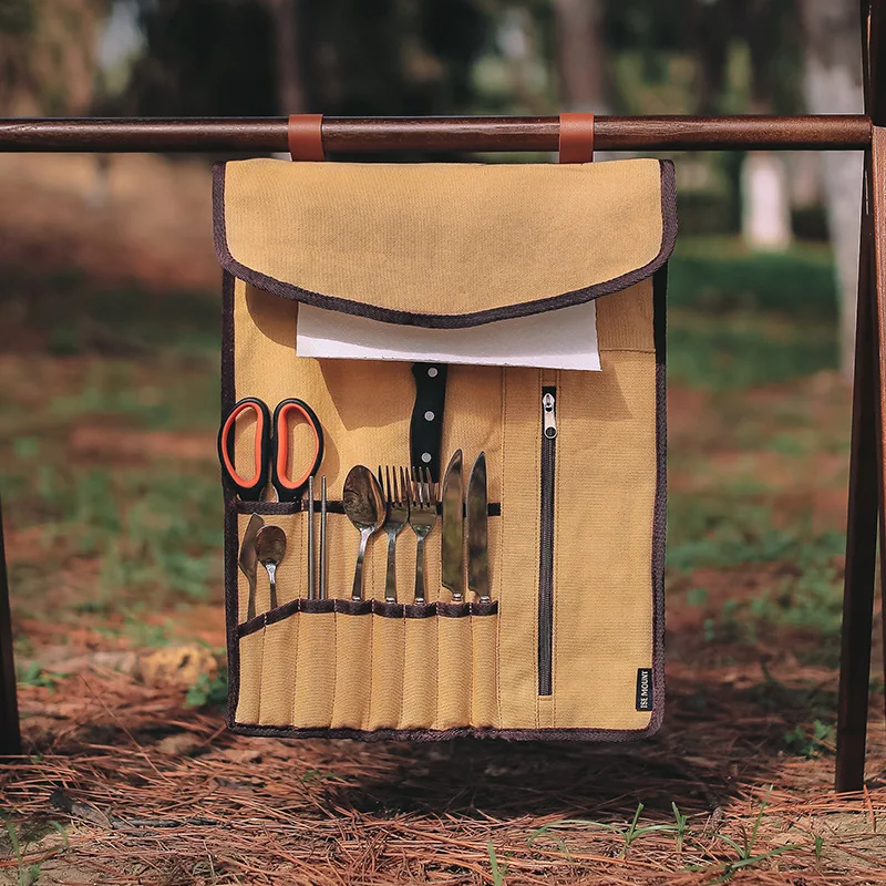 Outdoor Tableware Storage Bag Portable Canvas Storage Roll Bag Multi Tools Leather Hang Rope Foldable Kitchenware Collect Bags
Outdoor Tableware Storage Bag Portable Canvas Storage Roll Bag Multi Tools Leather Hang Rope Foldable Kitchenware Collect Bags