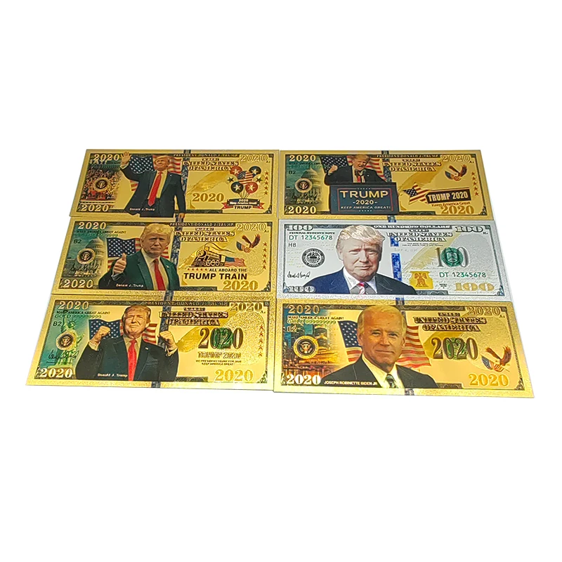 Золотая фольга Note $100 2020 Президент Трамп Biden позолоченная пластиковая карта сувенир коллекционный подарок
Золотая фольга Note $100 2020 Президент Трамп Biden позолоченная пластиковая карта сувенир коллекционный подарок