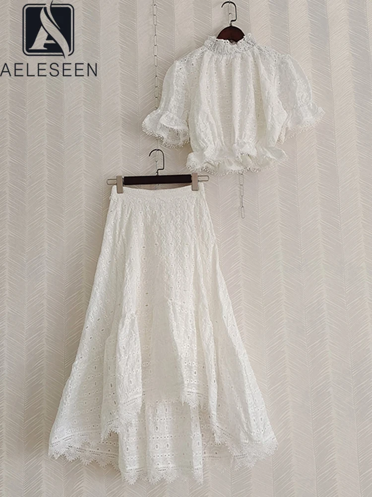 AELESEEN Fashion Runway 2022 Summer Skirt Set Women White Flare Sleeve Short Top+ Irregular Skirt Ladies Hollow Out Set
AELESEEN Fashion Runway 2022 Summer Skirt Set Women White Flare Sleeve Short Top+ Irregular Skirt Ladies Hollow Out Set