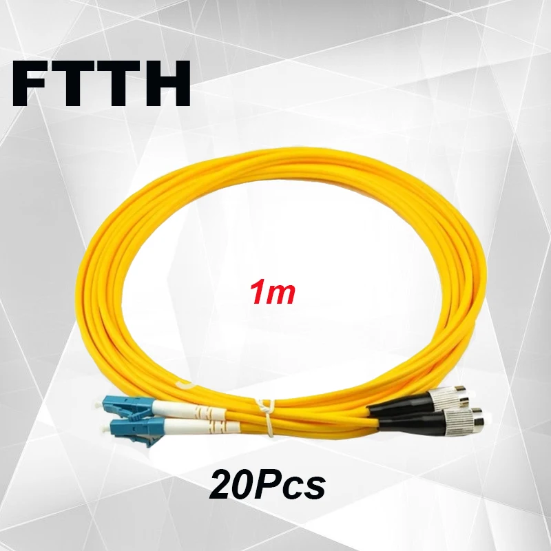 

FASO 20Pcs/Bag 1Meter FC/UPC-LC/UPC Duplex 2.0mm Single Mode G652D OS2 Yellow LSZH Jacket Fiber Optic Patch Cord