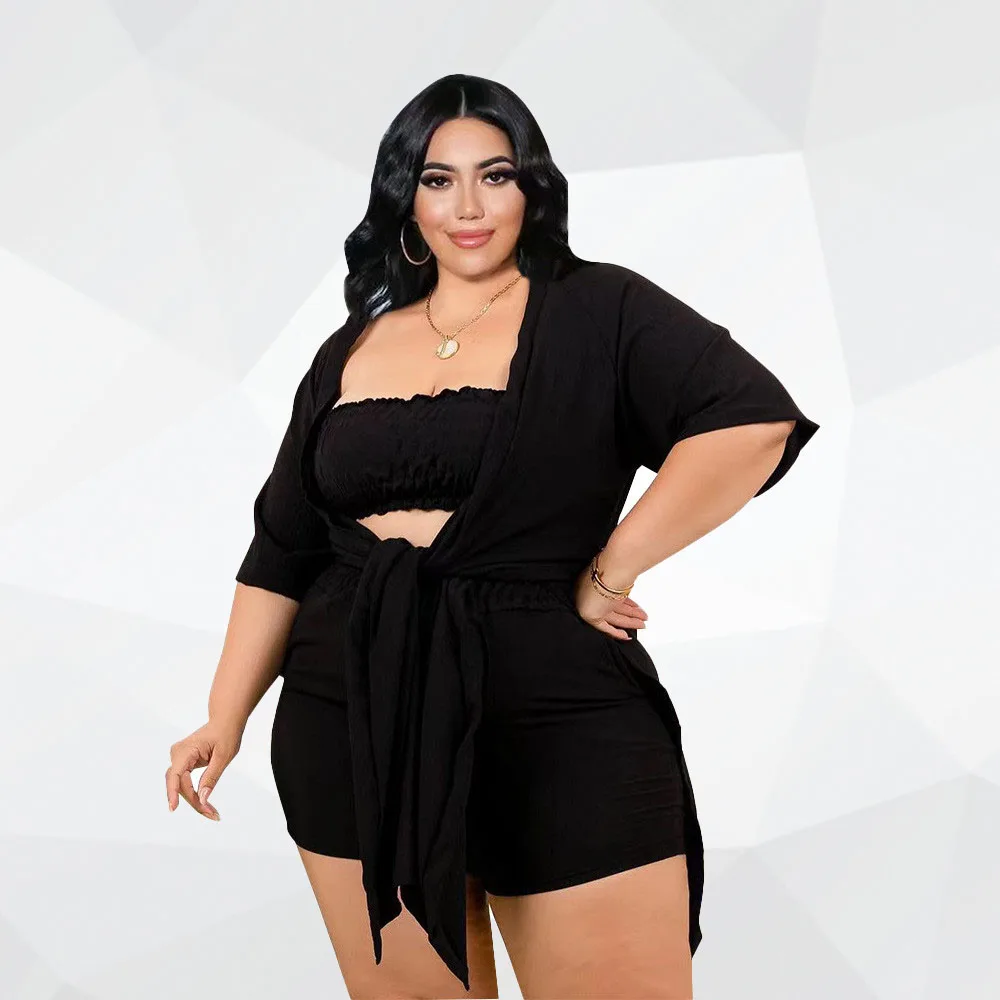 Plus Size 3 Piece Outfits Women Sexy Solid Color Summer Solid Casual Crop Top Shorts Sets Matching Suit Hot Sale Dropshipping
Plus Size 3 Piece Outfits Women Sexy Solid Color Summer Solid Casual Crop Top Shorts Sets Matching Suit Hot Sale Dropshipping