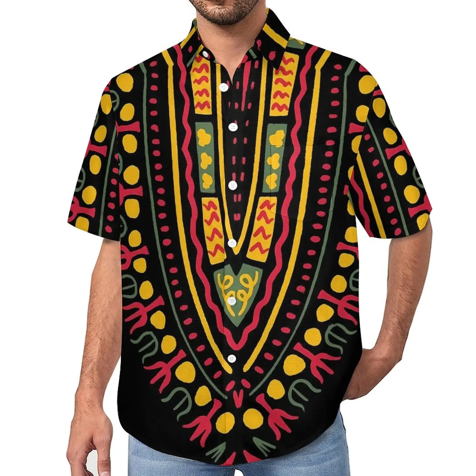 

Dashiki Print Blouses Man Ethnic Pride African Casual Shirts Hawaiian Short Sleeve Graphic Y2K Oversize Vacation Shirt Gift Idea