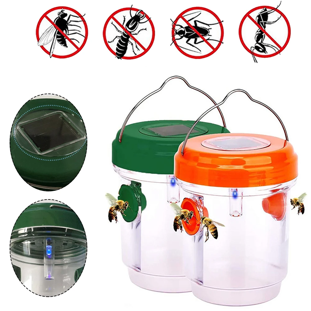 

LED Solar Powered Wasp Fly Trap Lights Waterproof Outdoor Hanging Trap Safe Non-Toxic Bee Hornet Traps Reusable Garden Supplies