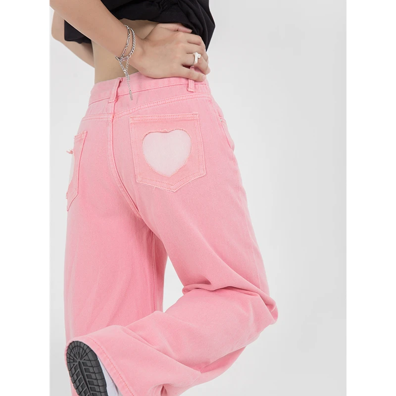 Summer Women's Jeans High Waist Pink Fashion Heart Pattern Street Design Straight Pants Baggy Vintage Wide Leg Denim Trouser
Summer Women's Jeans High Waist Pink Fashion Heart Pattern Street Design Straight Pants Baggy Vintage Wide Leg Denim Trouser