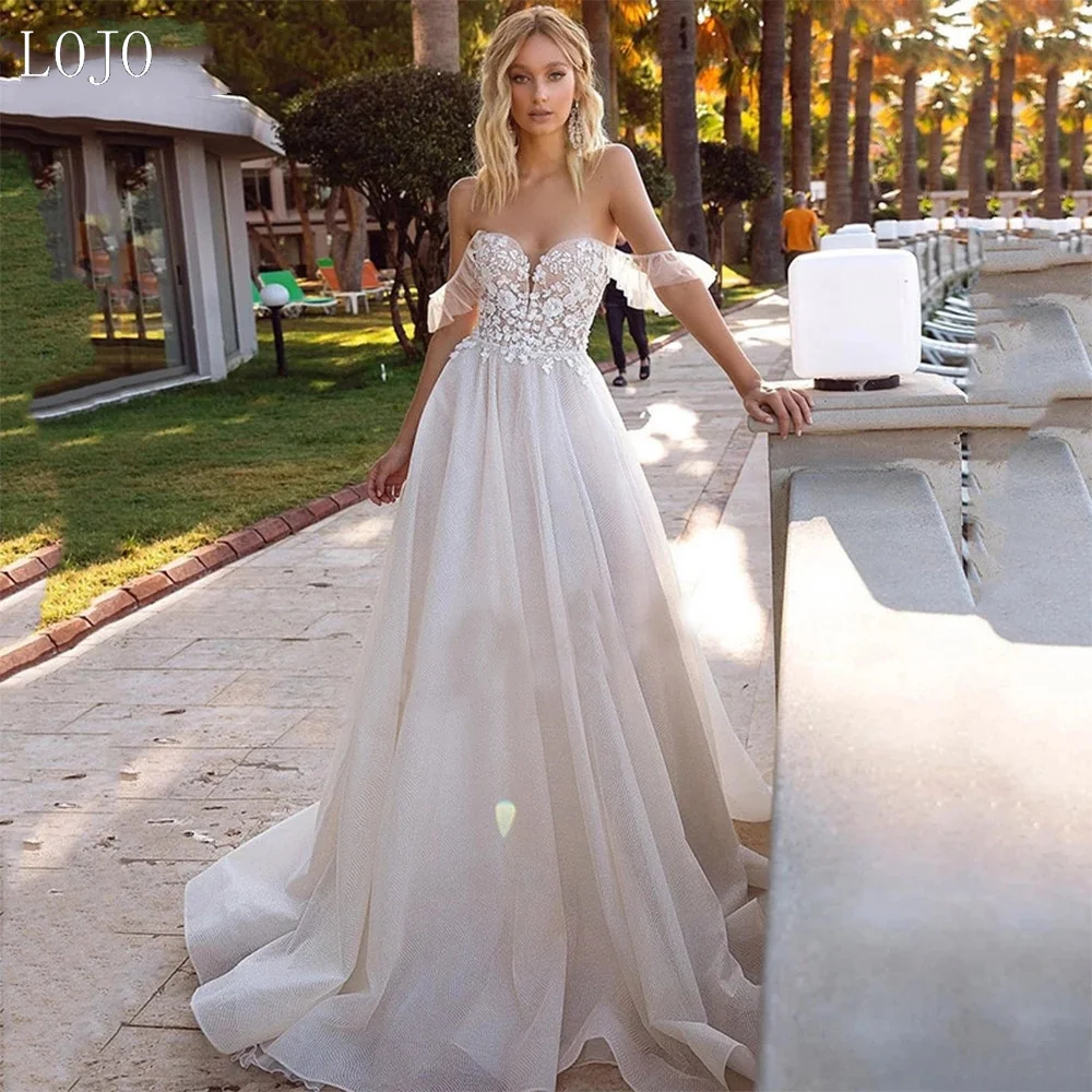 LOJO wd619 Off Shoulder Tulle Boho Wedding Dress A Line Lace Applique Beach Bride Gown vestidos de novia
LOJO wd619 Off Shoulder Tulle Boho Wedding Dress A Line Lace Applique Beach Bride Gown vestidos de novia